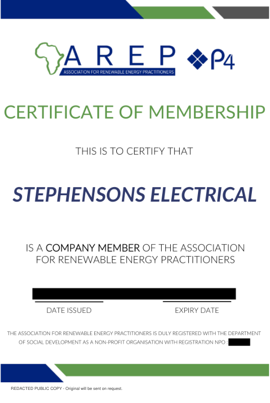 Redacted public copy of AREP membership certificate
